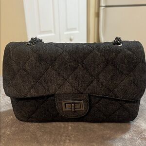 Black denim handbag
